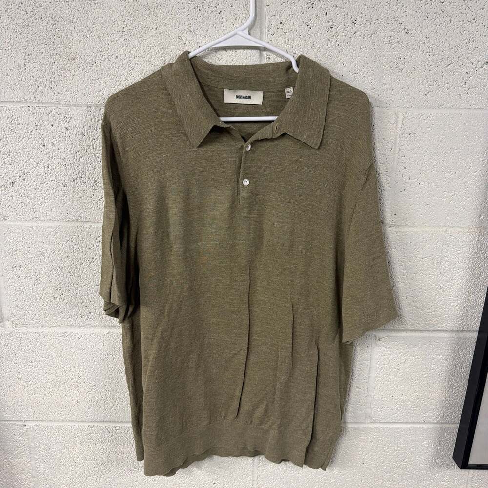 Buck Mason Avalon Knit Short Sleeve Polo Shirt in Tan/Green Heather